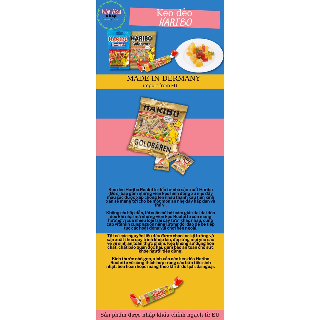 Kẹo Dẻo HARIBO Goldbaren & Roulette hương vị trái cây EU - MADE IN GERMANY