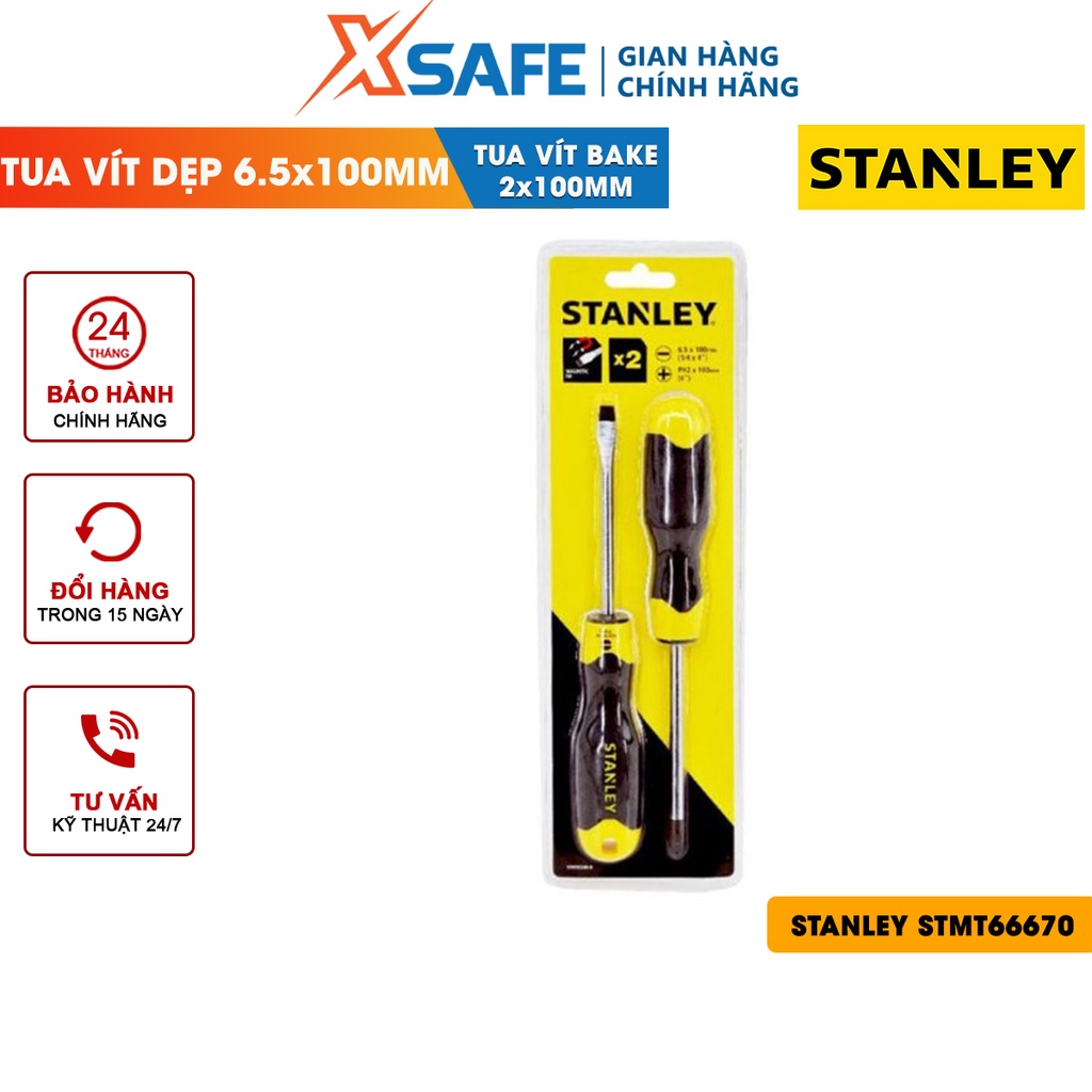 Bộ tua vít 2 cây STANLEY STMT66670 Bộ tuốc nơ vít mũi vít hợp kim độ cứng cao, không tòe đầu, cứng cáp