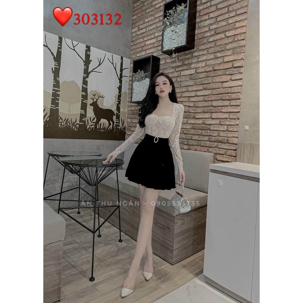 set xinh áo ren tôn dáng kèm chân váy nhung thun hot hit xuất sắc cực phẩm