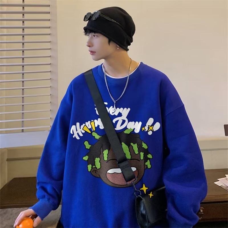 Áo Sweater Tay Dài Cổ Tròn Dáng Rộng Phong Cách Hip Hop Đường Phố Cho Nam