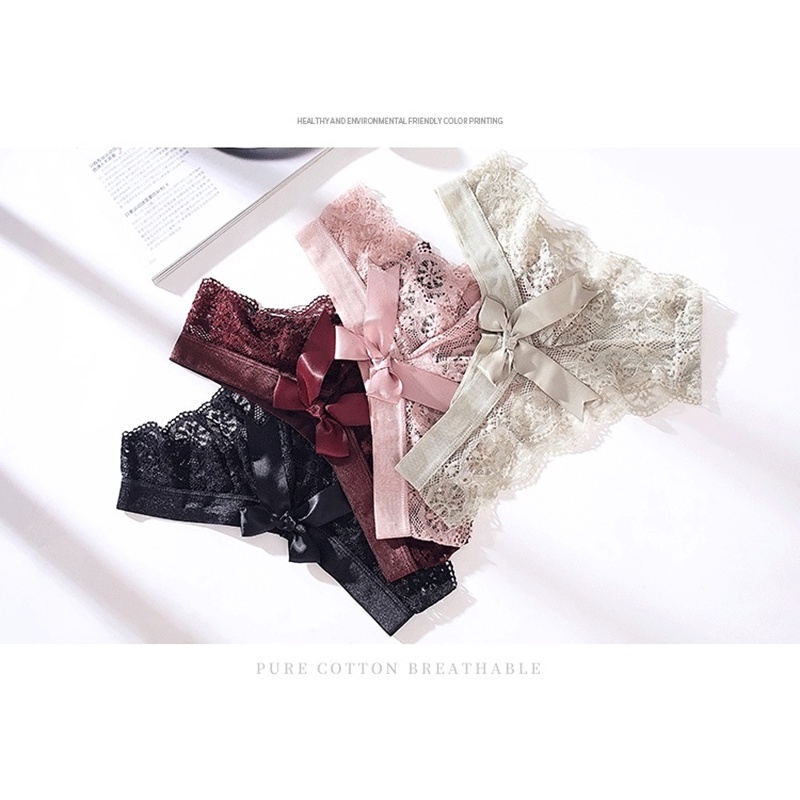 Quần lót cạp thấp nữa mông ren mịn phối nơ sau siêu xinh