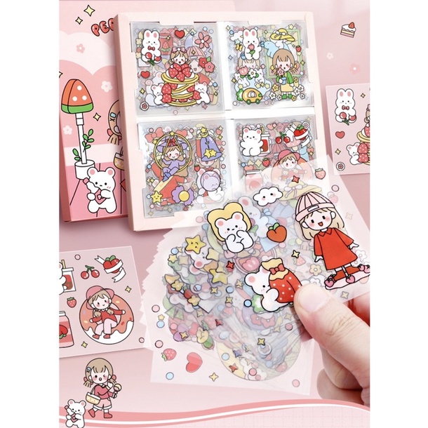Hộp 100 tấm sticker dán cô gái dễ thương trang trí sổ tay, laptop, ốp điện thoại...