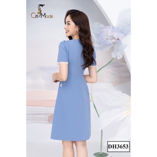Đầm A xanh phối nơ ngực DH3653