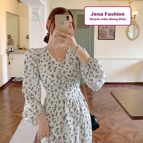 Váy hoa nhí Quảng Châu dáng dài 2 lớp, thắt nơ eo hoạ tiết cỏ vintage hàng chất lượng cao- Jena Fashion | BigBuy360 - bigbuy360.vn