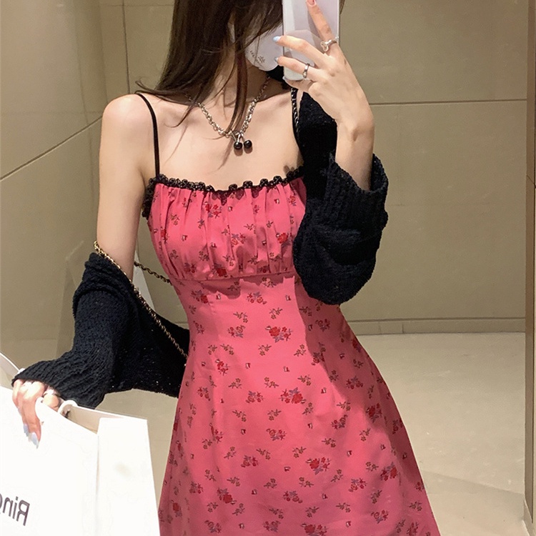 SUXI Đầm Midi Hai Dây Dáng Ôm Trễ Vai In Họa Tiết Hoa Kiểu Vintage Thời Trang Mùa Hè Cho Bạn Gái