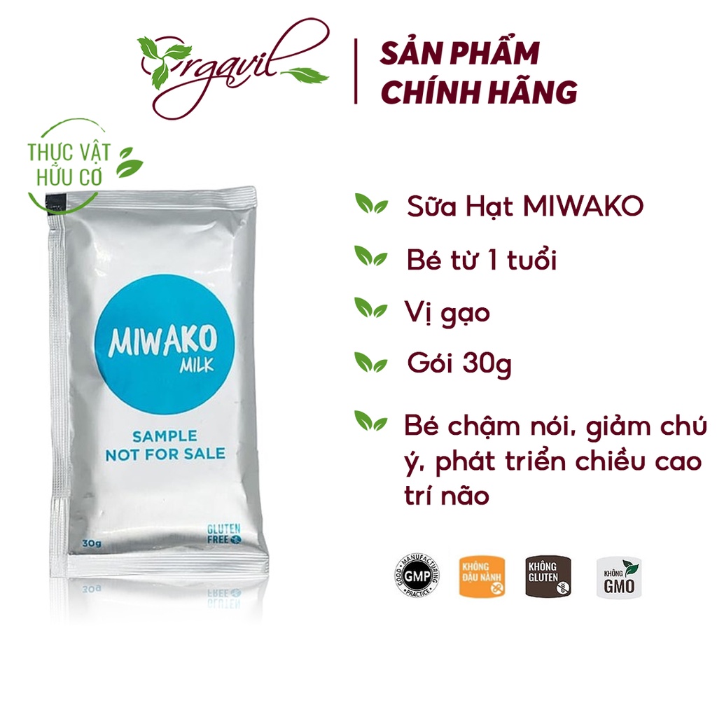 Sữa Hạt Thực Vật Hữu Cơ Miwako Vị Gạo Gói 30g - Sữa Công Thức Thực Vật Hữu Cơ Miwako Bổ Sung Omega 3 - Orgavil
