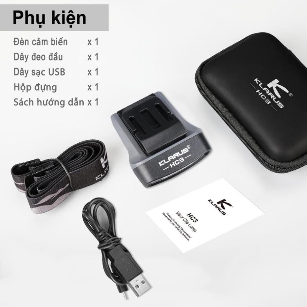 [BẢN MỚI NHẤT] [HÀNG NHẬP KHẨU] KLARUS HC3 GREY, đèn pin sạc,đeo đầu - độ sáng 100lm sử dụng 27h