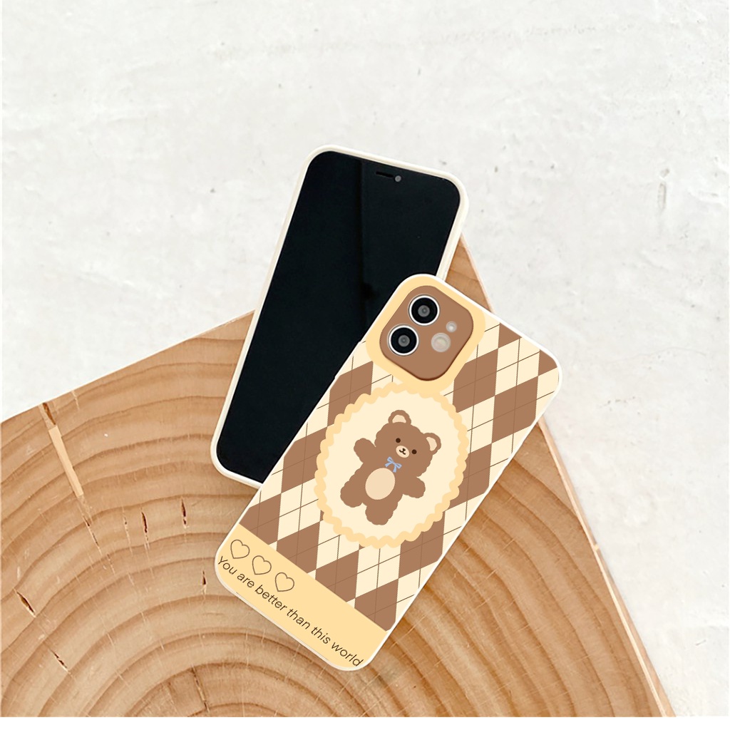 Ốp lưng Iphone vuông cạnh caro hot trend gấu nâu ốp iphone for 12promax 13promax 11 promax 7 plus 8 6 6plus x xr xsmax