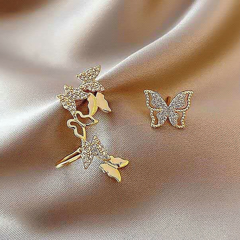 Bông Tai Thời Trang Kiểu Dây Xích Phối Tua Rua Hình Bướm