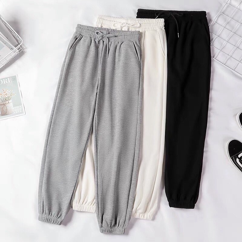 Quần Jogger Nữ Cạp Chun Style Ulzzang, Quần Nỉ Da Cá Dáng Dài Bo Ống