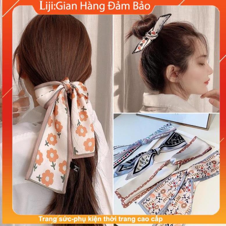 Khăn lụa turban - Khăn turban dài lụa satin cao cấp, họa tiết sang trọng, quàng cổ, buộc tóc, ... phong cách Hàn Quốc