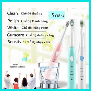 [Tặng kèm 3 đầu bàn chải]Bàn chải điện rung 5 cấp độ có thể sạc lại hàng nội địa Trung Quốc