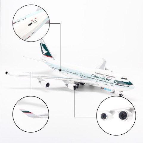 Mô hình máy bay lắp ráp có đèn led Cathay Pacific Boeing B747 47cm Everfly