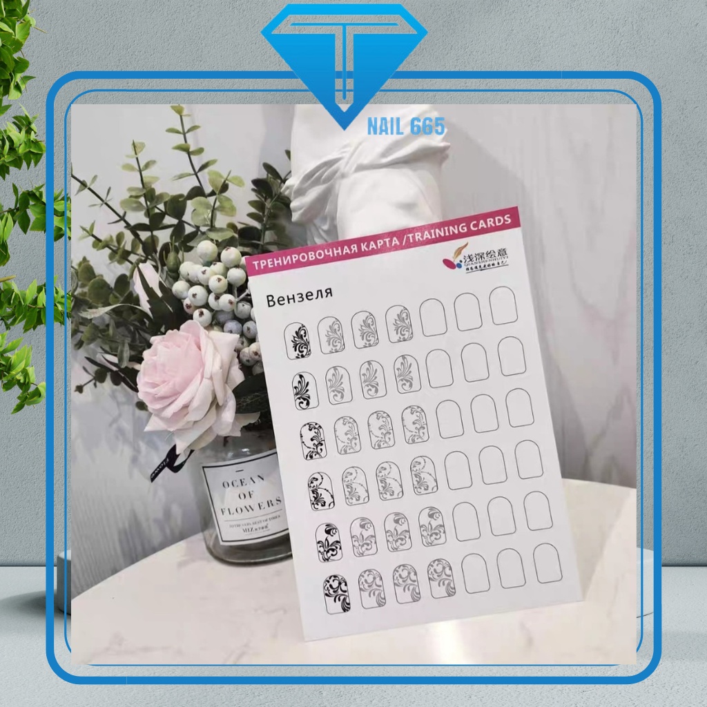 Sổ sách tập vẽ tranh trí nail , Quyển mẫu sách tập vẽ hoa cọ nét râu , mảnh nail