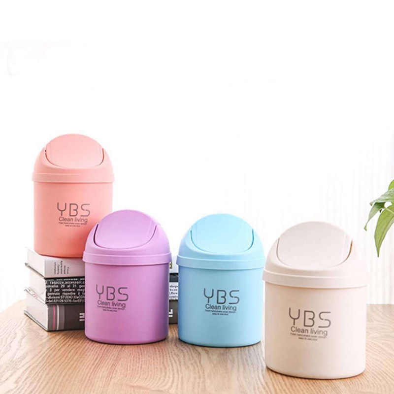 Thùng rác mini YBS để bàn văn phòng, Thùng rác nhỏ có nắp đậy, hộp đựng bút rất tiện lợi