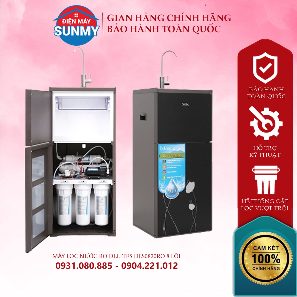 Máy lọc nước RO Delites DES0820RO 8 lõi vỏ đen sang trọng, thiết kế hiện đại - bảo hành chính hãng- Điện máy Sunmy