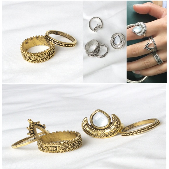 Bộ 4 nhẫn chạm khắc mặt trăng phong cách  Âu Mỹ shop Phụ Kiện Tiên Tiên