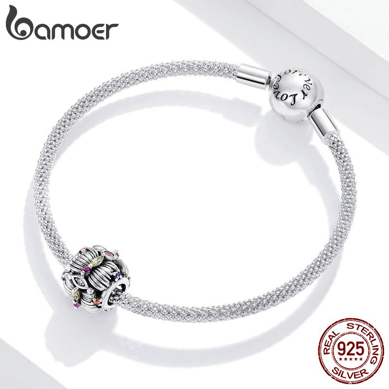 Hạt Charm Bamoer SCC1684 Bằng Bạc 925 Thật Hình Hoa Nở Dùng Cho Vòng Tay Tự Làm