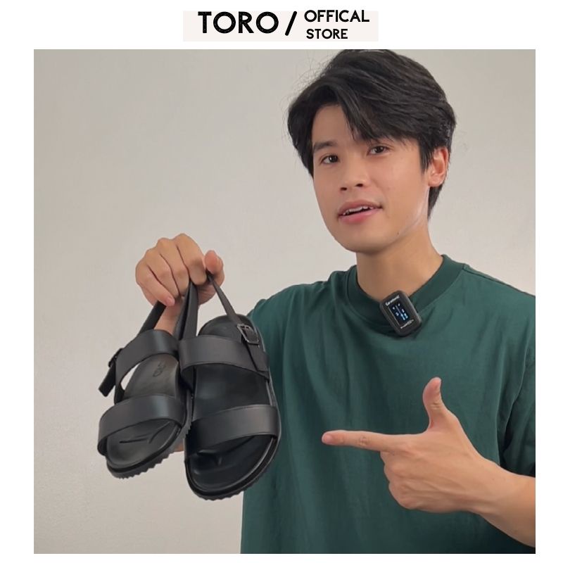 Dép sandal nam da bò cao cấp quai ngang đế cao su non màu đen TORO - Q07
