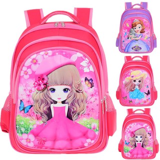 [ẢNH THẬT] Balo cho bé gái mầu hồng màu tím hình công chúa 3D phẳng đi học tiểu học E121