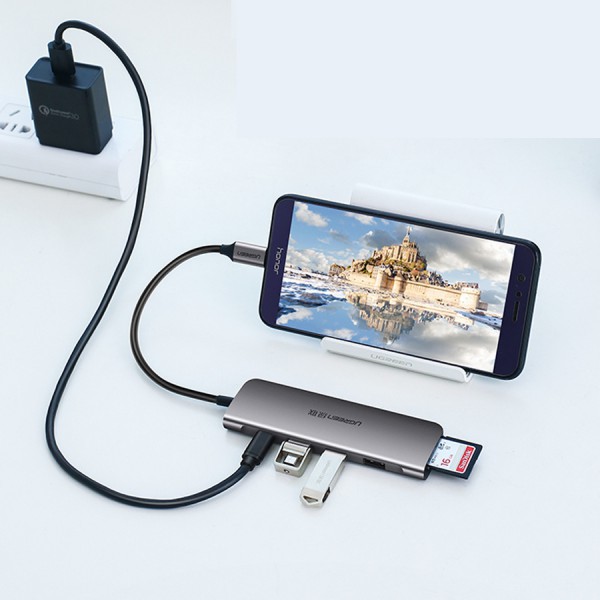 Cáp Chuyển USB-C Sang SD+TF+3 Cổng USB 3.0 Ugreen (50598)