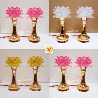 Đèn thờ bông sen (1 cặp) cao 26cm dùng bóng led đổi 7 màu, siêu bền, tiết kiệm điện.