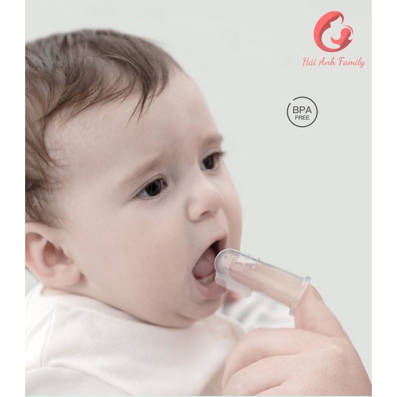Rơ lưỡi cho bé, bàn chải đánh răng xỏ ngón silicon + kèm hộp đựng cao cấp