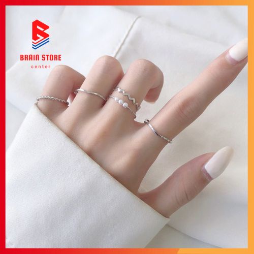 Set Nhẫn Mạ Vàng Đính Ngọc Trai Nhân Tạo Lung Linh Phong Cách Hàn Quốc