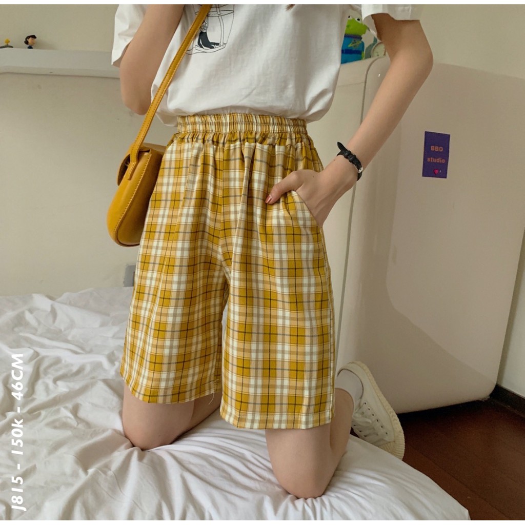 Quần Short Caro Dáng Nữ - Mã Số: J815