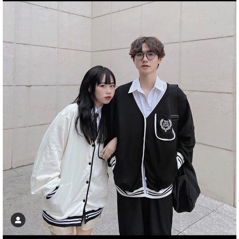 Áo Khoác Cardigan Nữ Dày Dáng Dài Rộng V túi ngực TSO Club dáng Hàn Quốc basic 2 màu trắng đen