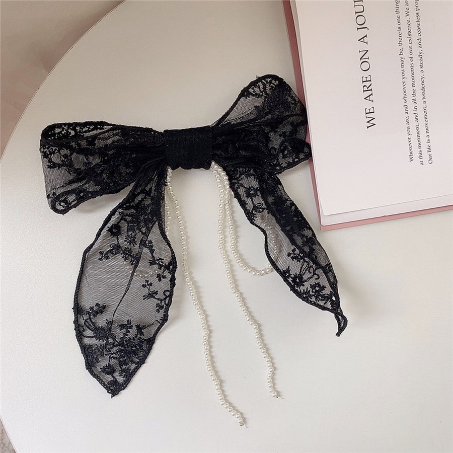 Kẹp tóc đính ngọc trai nhân tạo hình nơ hợp thời trang cho nữ