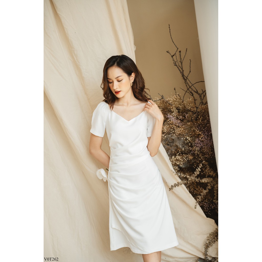 TIIN STORE Váy cổ tim chun vai thân xếp ly chéo by Tiin