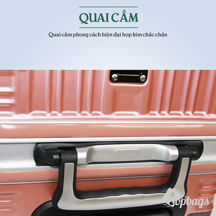 Vali khung nhôm khóa sập KN034 size 20, size 24 màu hồng gold - Vali khóa khung cao cấp, bảo hành 5 năm