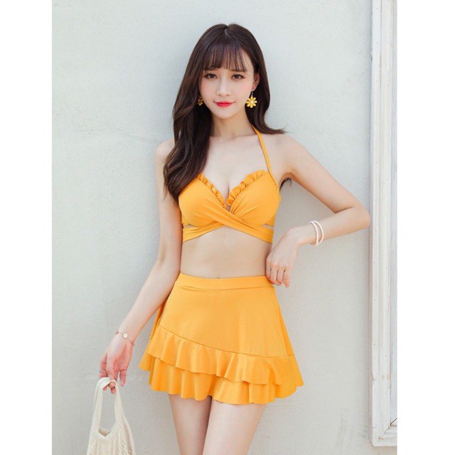 [Tặng Chong Chóng Gắn Mũ Bảo Hiểm] Set 3 Mảnh Bikini Đồ Bơi Phối Lưới Váy Tắm Biển ~ ORRIN Closet