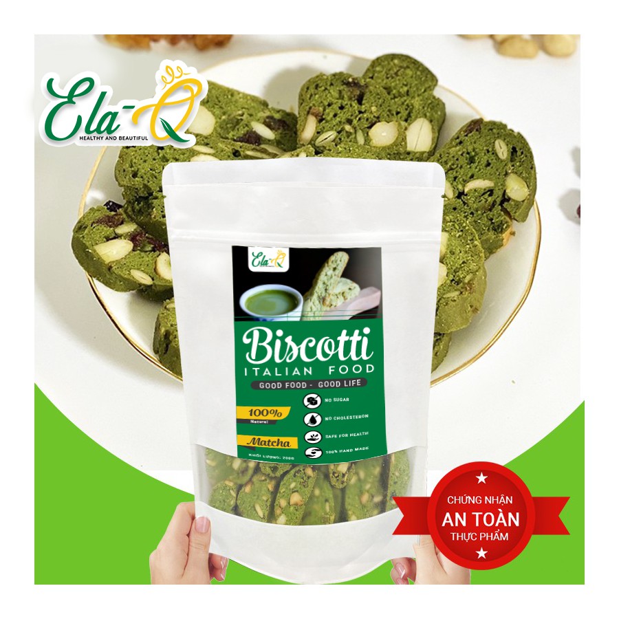 Bánh BISCOTTI nguyên cám 500g vị matcha ElaQueen - Bánh ăn kiêng cho người giảm cân, Keto/das, tiểu đường, ăn vặt