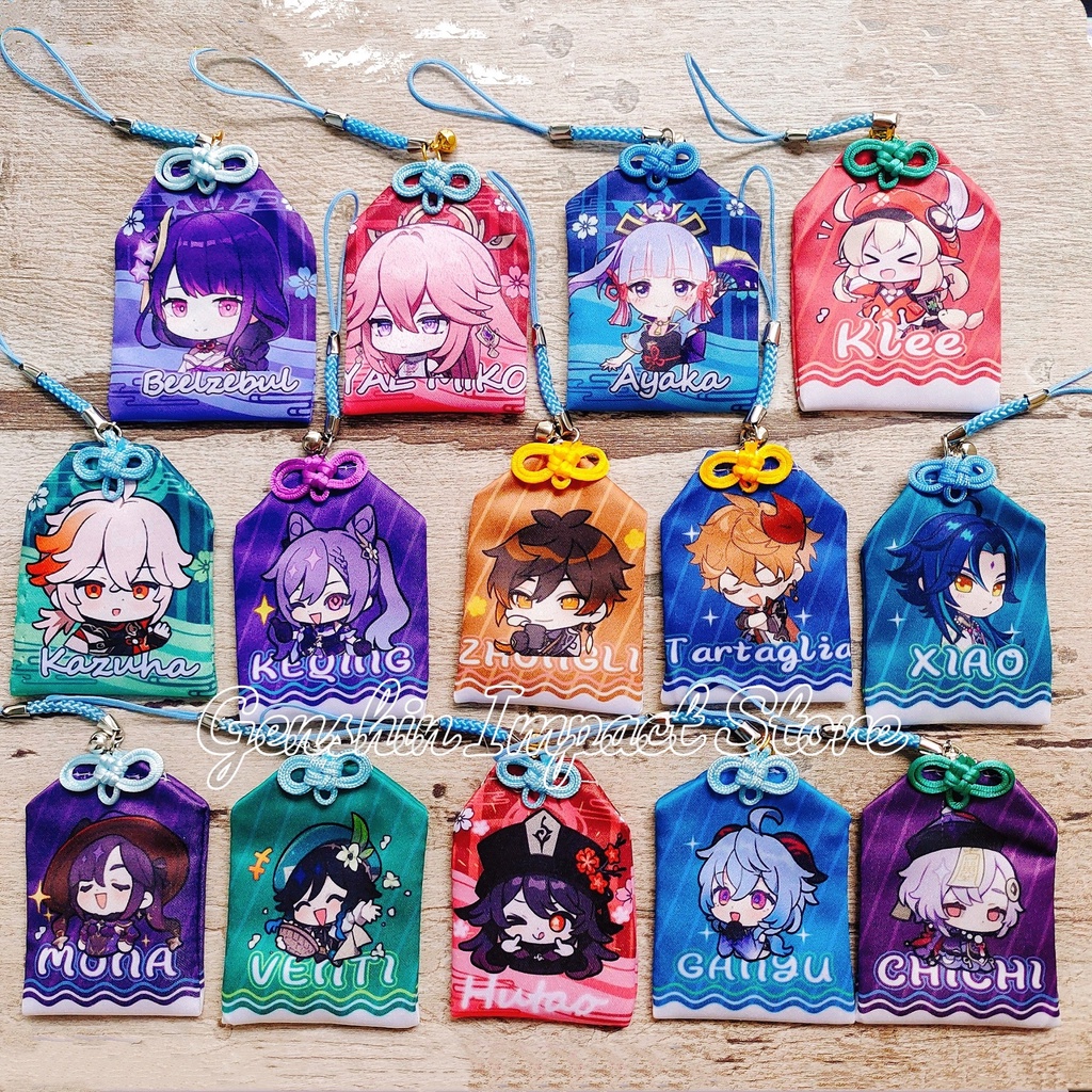 Túi may mắn Omamori Genshin Impact - Raiden Yae Ayaka Kazuha Xiao Zhongli Childe Hutao Ganyu Keqing Qiqi Klee Venti Mona