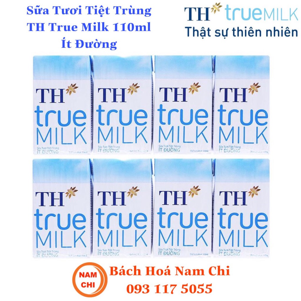 [Lốc 4 Hộp] Sữa Tươi Tiệt Trùng TH True Milk Ít Đường 110ml