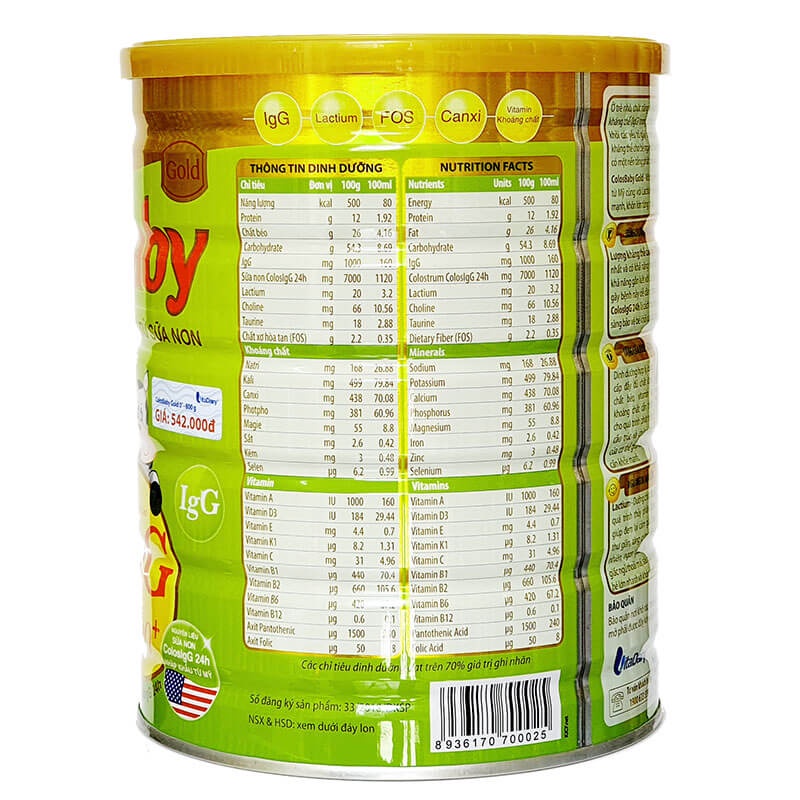 [Có mã tích điểm] Sữa Non ColosBaby Gold 0+ 1000IgG  (800g)