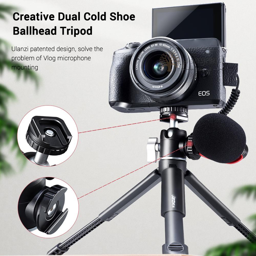 Ulanzi U-Vlog lite Extendable Dual Cold Shoe Ball Head Tripod for Phone Mirrorless Camera Vlog Compatible with