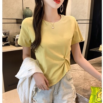 Áo Thun cotton / Áo Thun Tay Ngắn Dáng Ôm Co Giãn Phong Cách Mới Cho Nữ