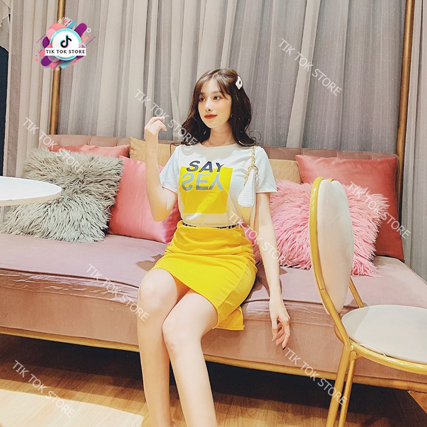 Áo thun tay lỡ và chân váy bút chì, set váy nữ cho mùa hè TIK TOK STORE | BigBuy360 - bigbuy360.vn