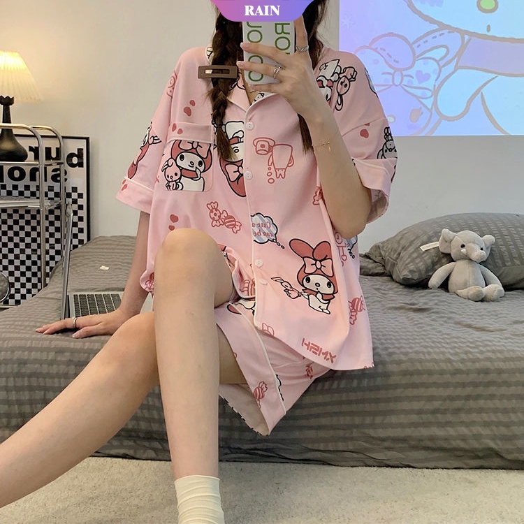 SANRIO Bộ Đồ Ngủ Tay Ngắn Siêu Mỏng Mềm Mại In Họa Tiết Hoạt Hình Thời Trang Cho Nữ