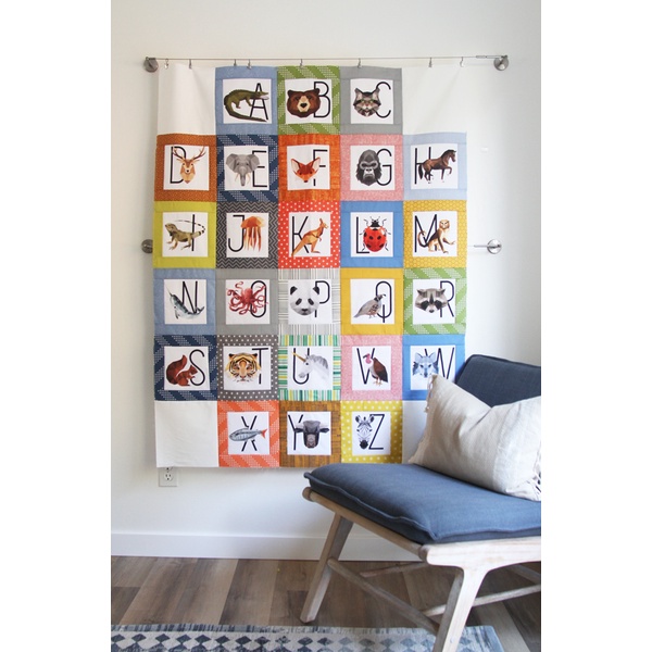 Vải Cotton Thô Hàn - Mẫu 24 chữ cái hình con thú  DIY