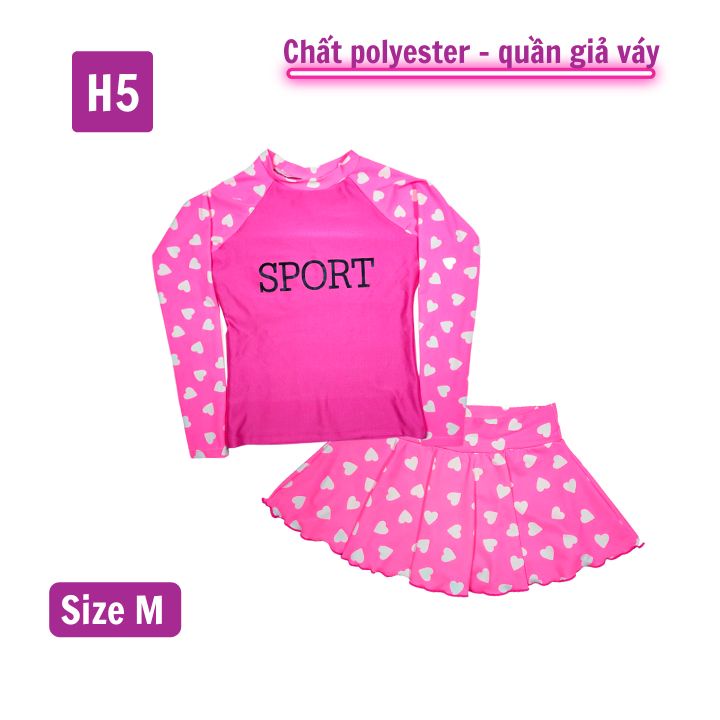 Đồ bơi bé gái tay dài từ 35-45kg, quần giả váy- tay dài cho bé bơi lâu mà không sợ lạnh - Tomchuakids