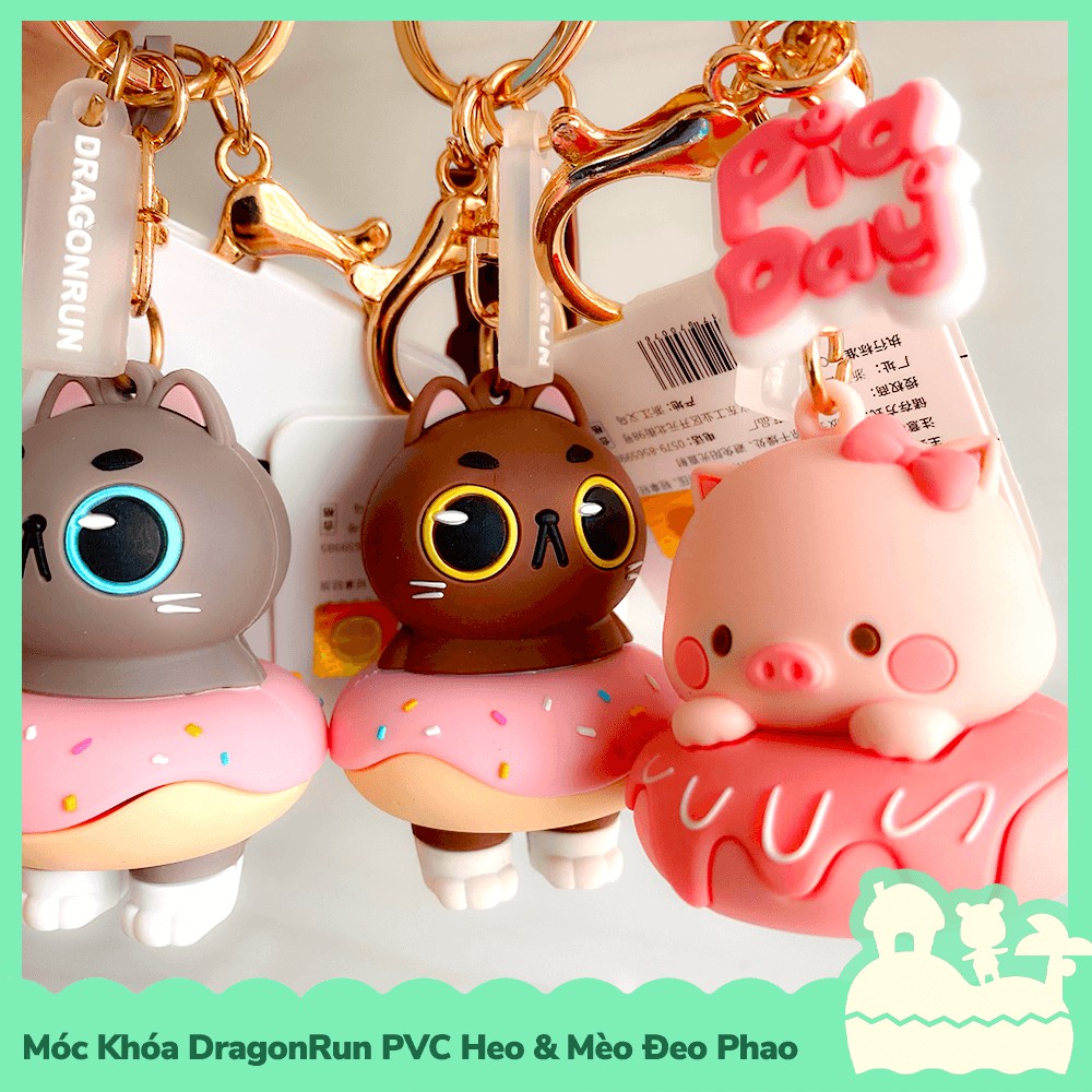 [Sẵn VN] Móc Khóa PVC Dragon Run Heo Và Mèo Đeo Bánh Donut