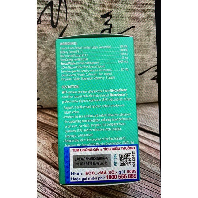 Thuốc bổ mắt WIT tăng cường thị lực - giảm mỏi mắt - bảo vệ mắt sáng (Hộp 30 viên) [CHÍNH HÃNG] | BigBuy360 - bigbuy360.vn