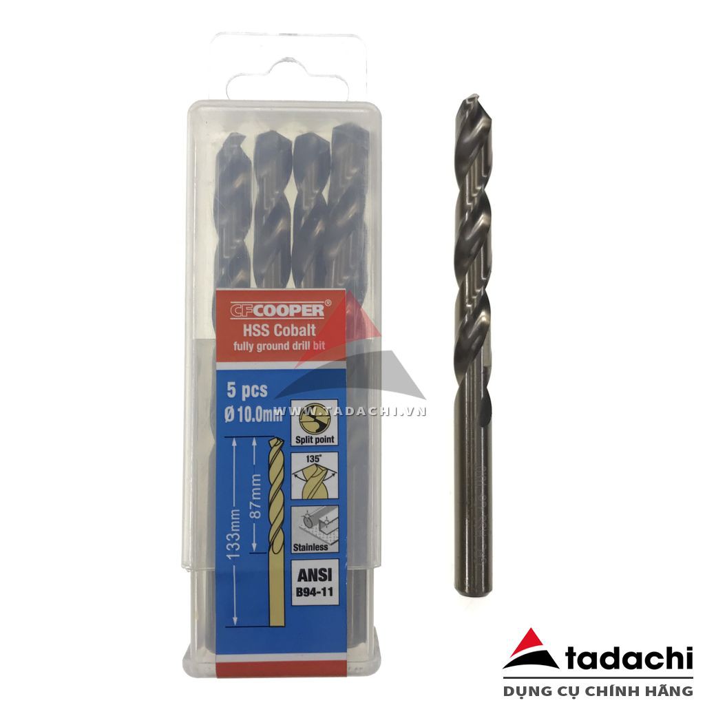 Mũi khoan thép, Inox HSS-Cobalt 5% 5.0-10.0mm CFCooper  | DCSG