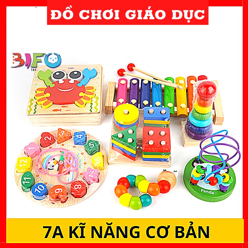 Combo 7 đồ chơi giáo dục bằng gỗ phát triển trí tuệ, an toàn cho bé