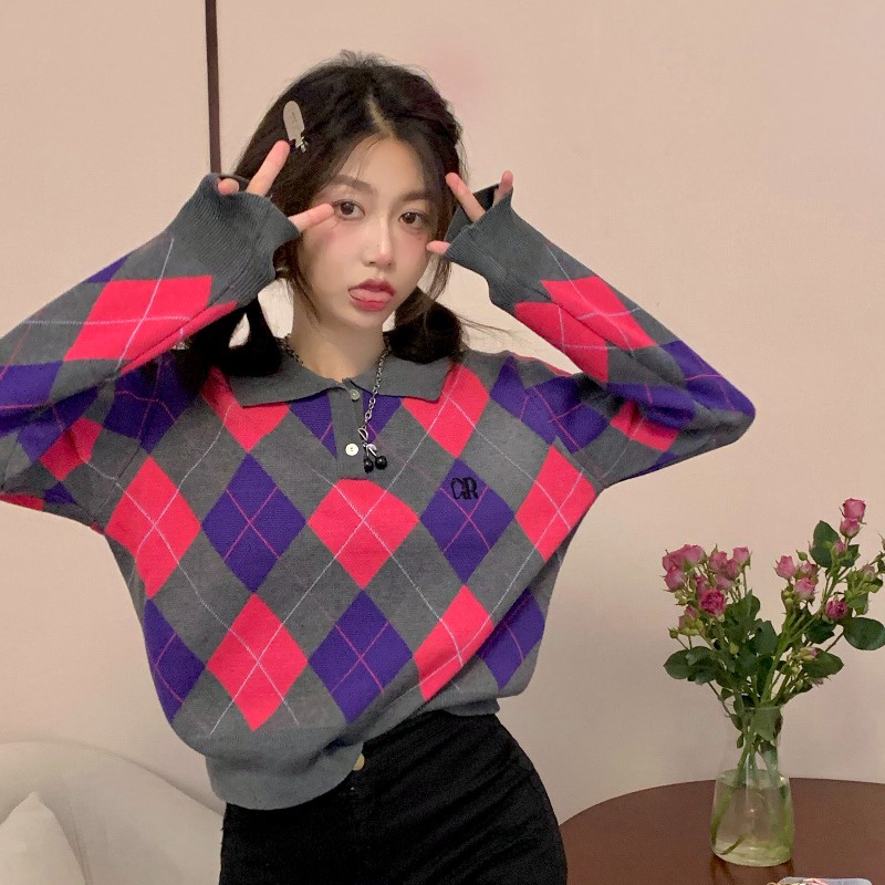 QKOOLE Áo nữ  tay dài cổ bẻ thời trang Hàn Quốc xinh xắn