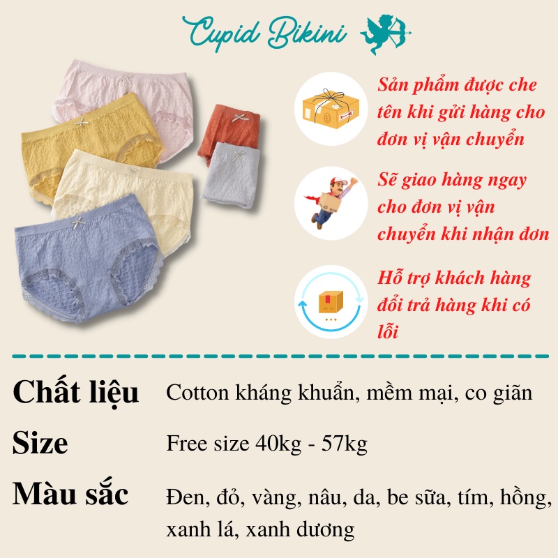 Quần lót nữ cotton trơn kháng khuẩn cạp cao đẹp dễ thương mềm mại Cupid bikini | BigBuy360 - bigbuy360.vn